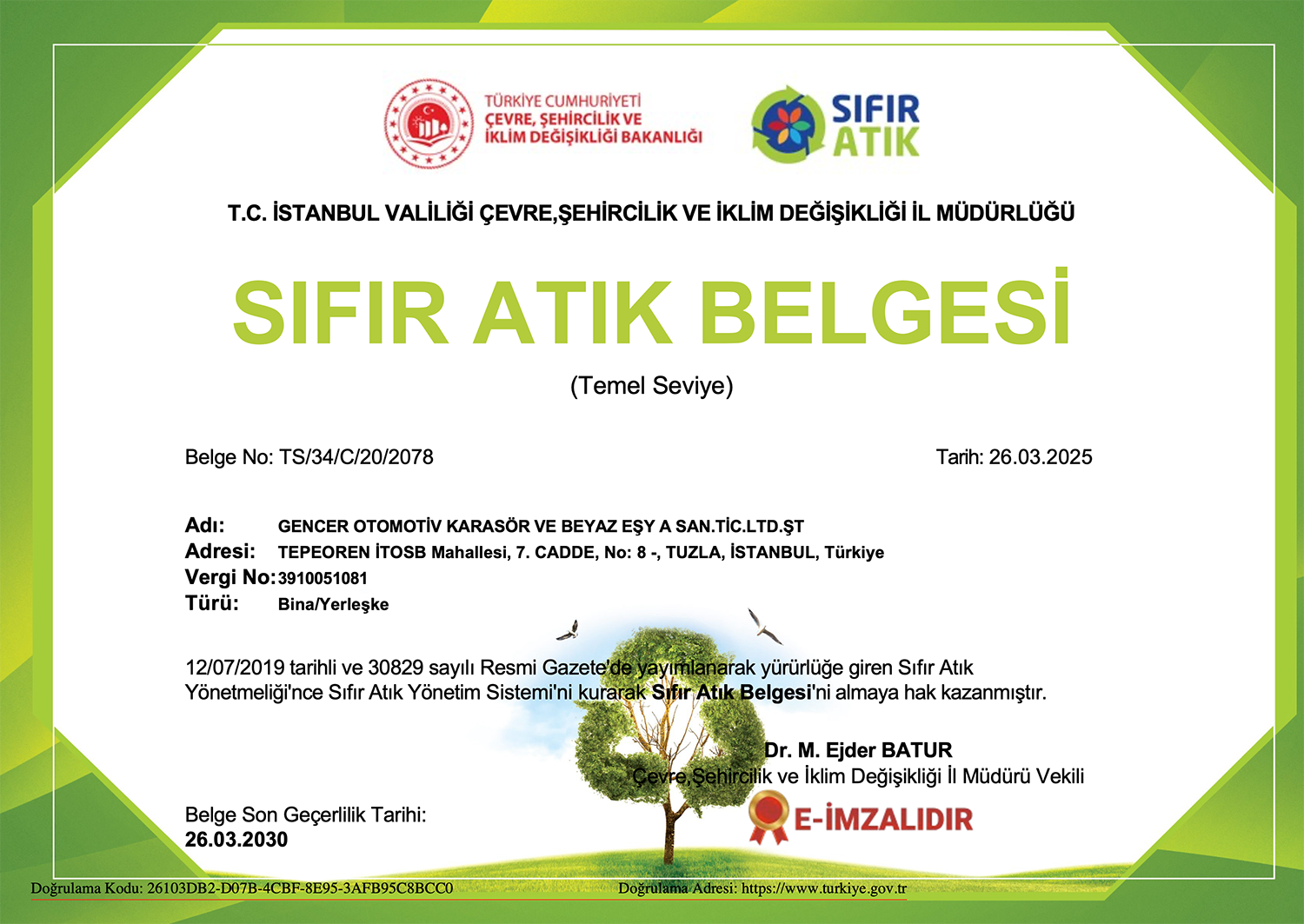 Sıfır Atık Belgesi (Temel Seviye)